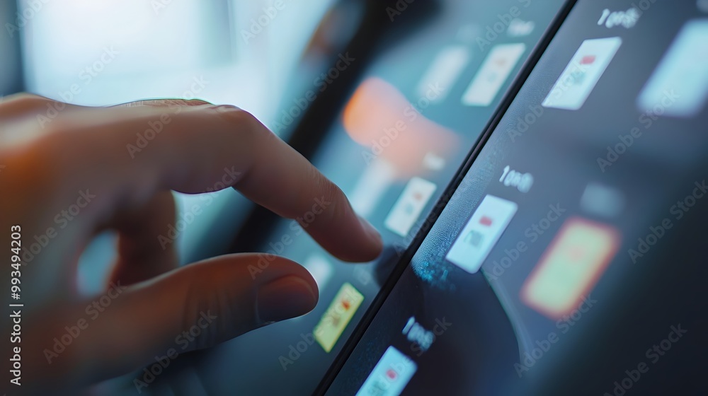 Aufkleber finger hovering over digital voting machine touchscreen to select candidate