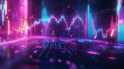 Digital Downturn: Futuristic Holographic Stock Crisis with Neon Price Fall