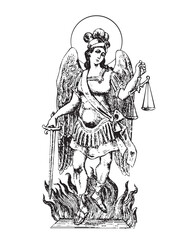 Saint Michael the archangel fighting with the devil Illustration Catholic Religious vector