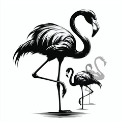 Flamingo bird image shilotte black and white with white background