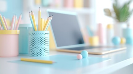 Obraz premium Pastel Desk Setup.