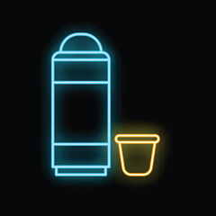Glowing neon line shaving foam can icon isolated on black background. Barbershop symbol. Vector illustration