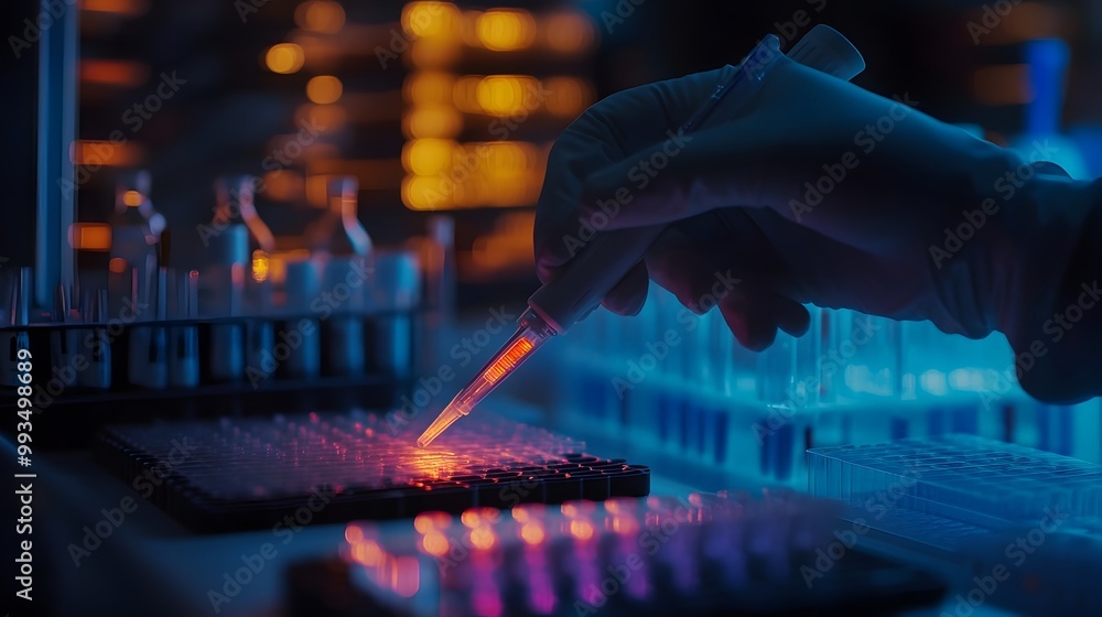 Poster cutting-edge gene editing tool crispr in use by researcher in advanced high-tech laboratory