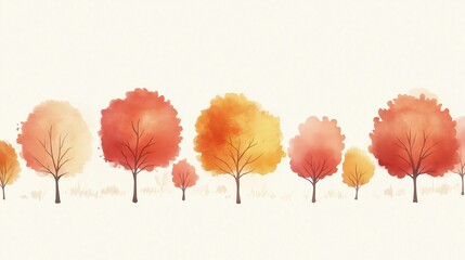 Obraz premium Simple and elegant abstract trees and leaves watercolor background, white background, horizontal banner. For card, invitation, web, social media, presentation, slide show, marketing, advertising.