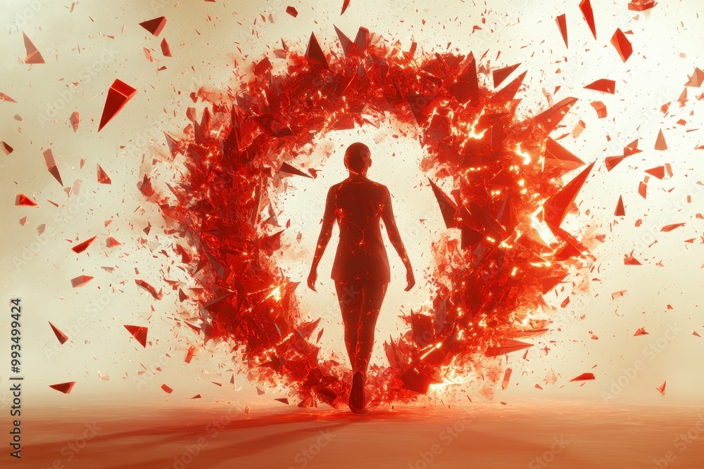 Aufkleber a stylized person being surrounded by a ring of sharp red shapes symbolizing the entrapment of cyber