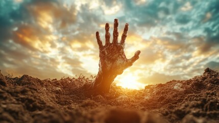 Zombie Hand Rising Out Of A Grave