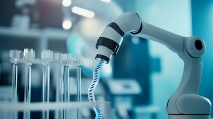 Biotech Laboratory with Advanced Robotic Arms Manipulating Genetic Samples for Cutting-Edge Research