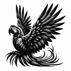 Scarlet Macaw bird image shilotte black and white with white background