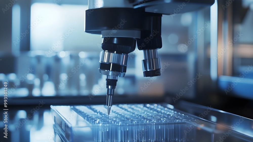 Aufkleber advanced robotic pipetting of genetic samples in biotechnology lab