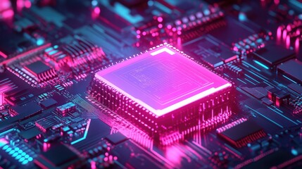 Obraz premium A vibrant digital world inside a computer chip, symbolizing the potential of virtual environments and computing.