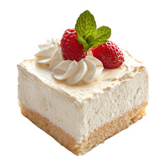 tres leches cake Isolated on Transparent Background, Appetizing Slice of Strawberry Cheesecake