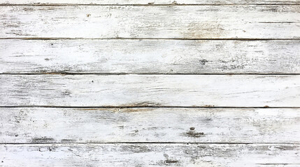 Obraz premium Old wooden plank wall painted with white peeling paint. Rustic background.