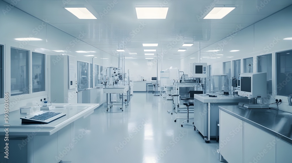 Aufkleber sterile biotech lab with automated machines producing synthetic biological materials in high-tech