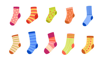 Cute colorful socks set. Cartoon icon isolated on white