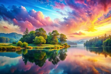 Obraz premium Serene Pastel Watercolor Landscape Background for Tranquil Designs and Creative Projects