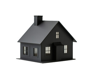 Stylish black miniature house model with windows and chimney