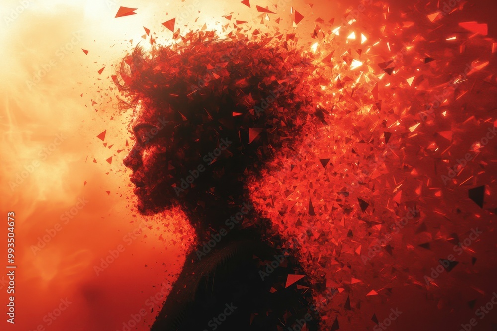 Poster a stylized person surrounded by a wall of sharp red shapes representing the barriers and pain create