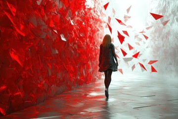 A stylized person surrounded by a wall of sharp red shapes representing the barriers and pain created by cyberbullying