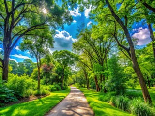 Obraz premium Serene View of Miami Woods in Morton Grove Surrounded by Lush Greenery and Peaceful Nature Trails