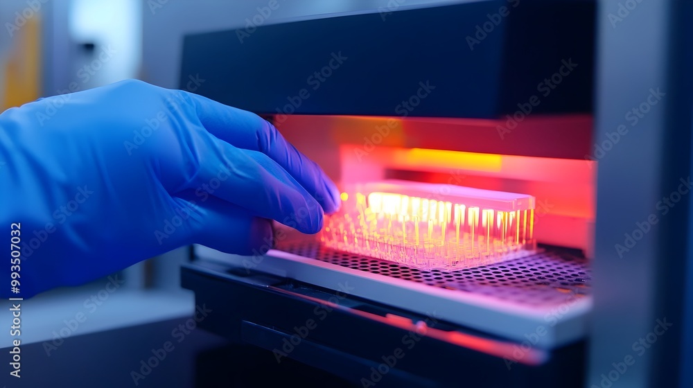 Aufkleber scientist inserting samples into high-tech dna sequencing machine for biotech innovation