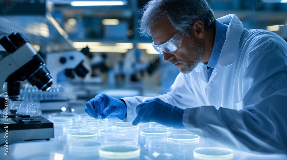 Aufkleber scientist studying microorganisms in a sterile laboratory setting