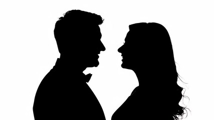 romantic silhouette of two people facing each other, symbolizing the excitement of new love, relationships, and online dating