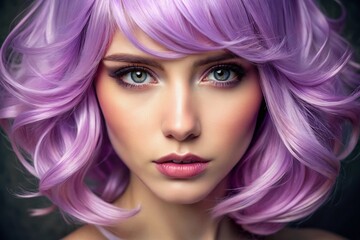 Fototapeta premium Short Light Purple Hair with Soft Waves and a Trendy Look Perfect for Fashion and Style Imagery