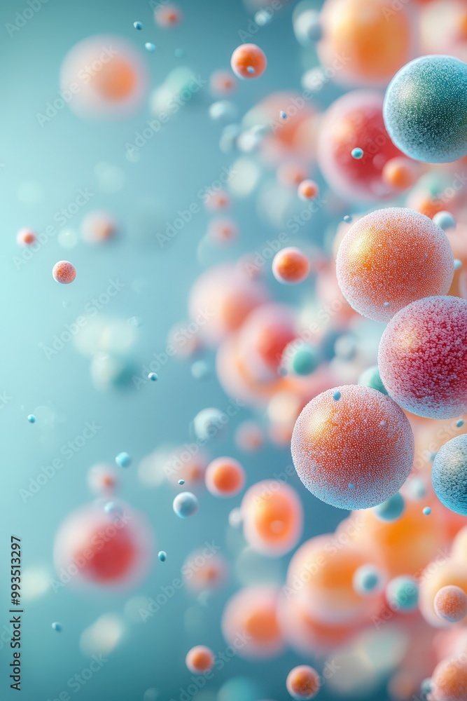Poster vibrant and colorful abstract spheres float gracefully against a soft background, creating a visuall