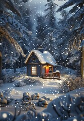 Naklejka premium house in the winter forest.