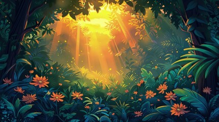 Fototapeta premium Sunlight Through a Lush Rainforest Canopy