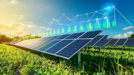 Solar Panels in a Field with a Growth Chart Overlay