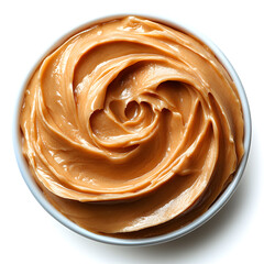 Creamy peanut butter swirl top view isolated on white background