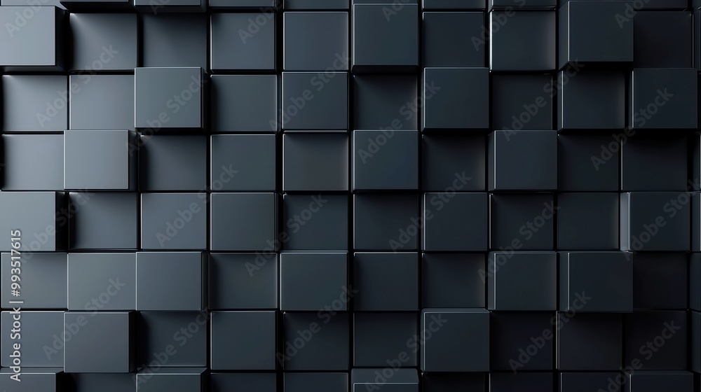 Poster futuristic high-tech square block structure, set against a dark background, featuring intricate wall