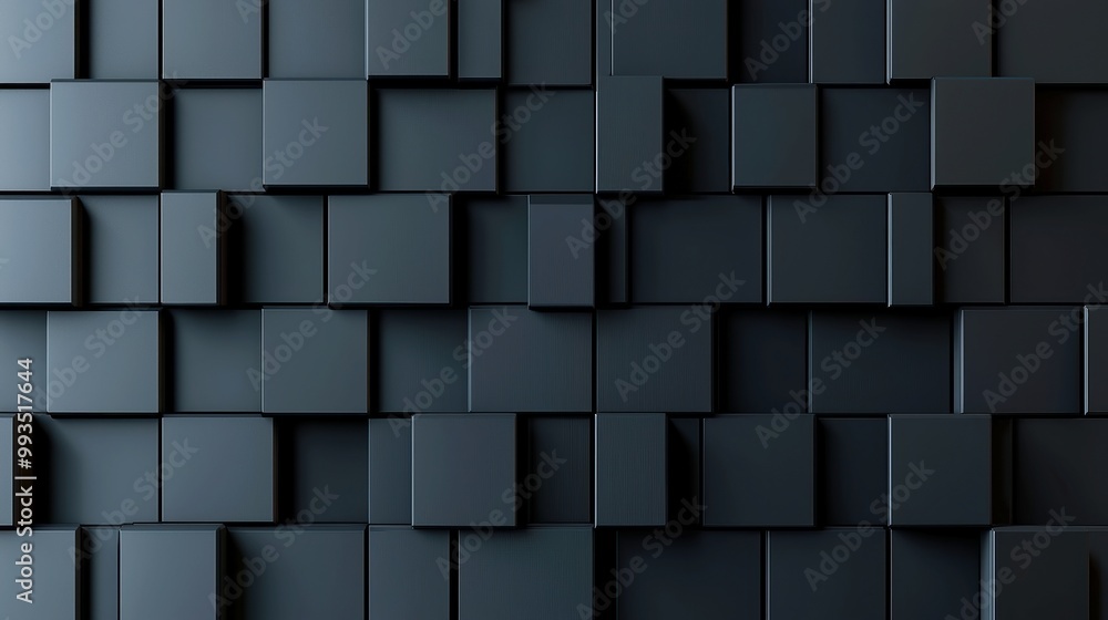 Poster futuristic high-tech cube design, featuring a dark backdrop, a square block structure, and intricate