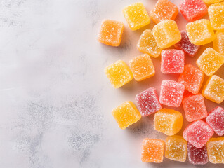 assorted fruit flavored sugar coated jelly cubes on white surface