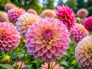 Obraz premium Soft and Elegant Light Pink Dahlias Blooming in a Beautiful Garden Setting Under Natural Light