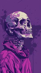  A skull with a purple shirt, Halloween elements, Happy Halloween