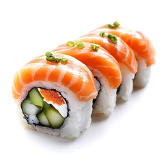  Sushi rolls with different ingredients isolated on white background