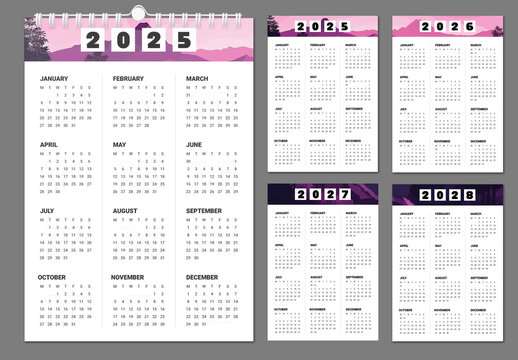 Calendar Set For 2025 to 2028 Years