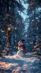 Fototapeta premium snowman in winter forest.