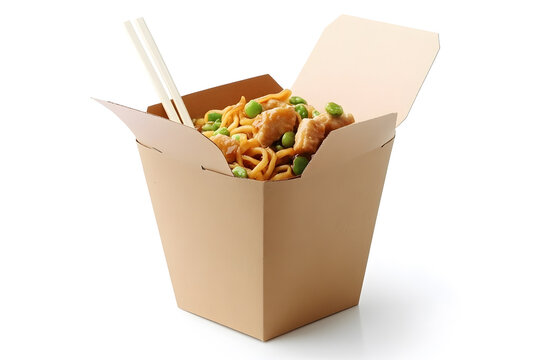 Cardboard take away box for noodle isolated on white background