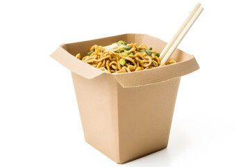 Cardboard take away box for noodle isolated on white background