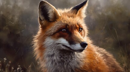 Fototapeta premium A close-up of a fox showcasing its vibrant fur and attentive gaze.