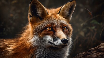 Fototapeta premium A close-up of a fox with striking orange fur and expressive eyes.