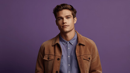 Obraz premium a portrait of a man on a purple background