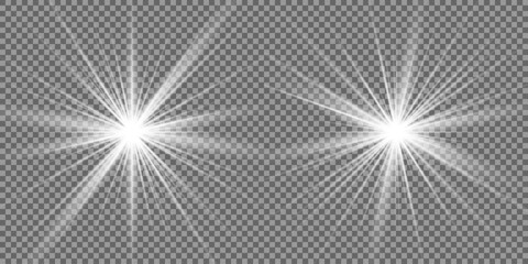 Light effect set. Glow isolated white transparent light effect set, lens flare, explosion, glitter, dust, line, sun flash, spark and stars, spotlight, curve twirl. Sunlight, abstract special effect.