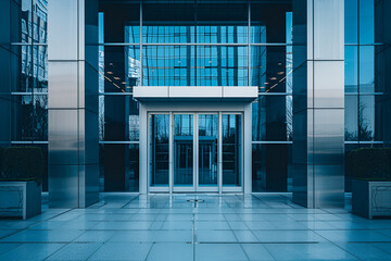 Glass facade of modern office building, Perspective view of glass facade of modern office building, Photo of a Corporate Building,Modern office building with glass facade and reflection in the glass 
