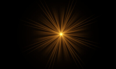 Yellow light effect reflections, neon illumination in yellow colors. Bright light lens. Police light effects, lines. Shiny stars, glowing sparks on a black background. Vector