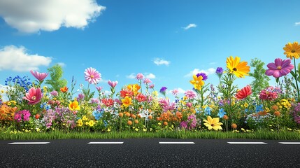Vibrant flowers along a sunny roadside