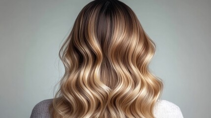 Naklejka premium Back View of Woman with Ombré Hair from Dark Brown to Blonde